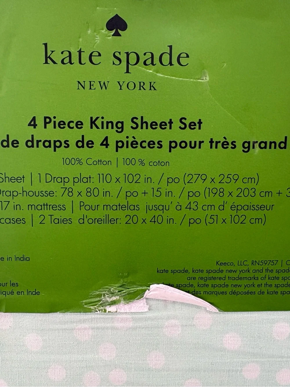 NEW kate spade Light Blue and White Polka Dot King Sheet Set